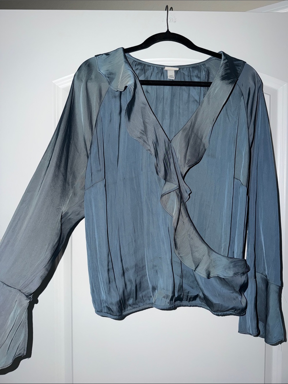a new day Slate Blue Ruffled V-Neck Blouse